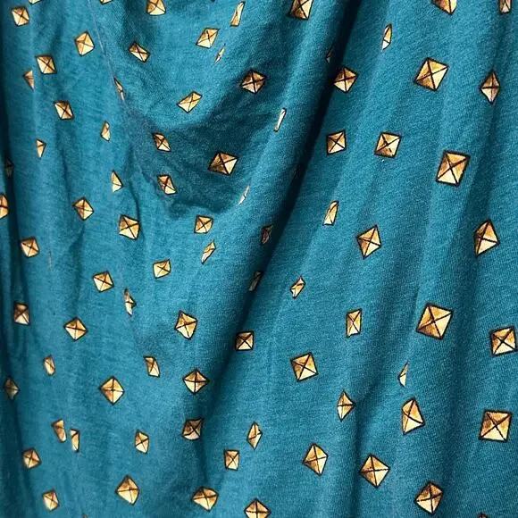 Michael Kors Green Drape Neck Top Medium Gold Print Long Sleeve Blouse - Picture 7 of 11